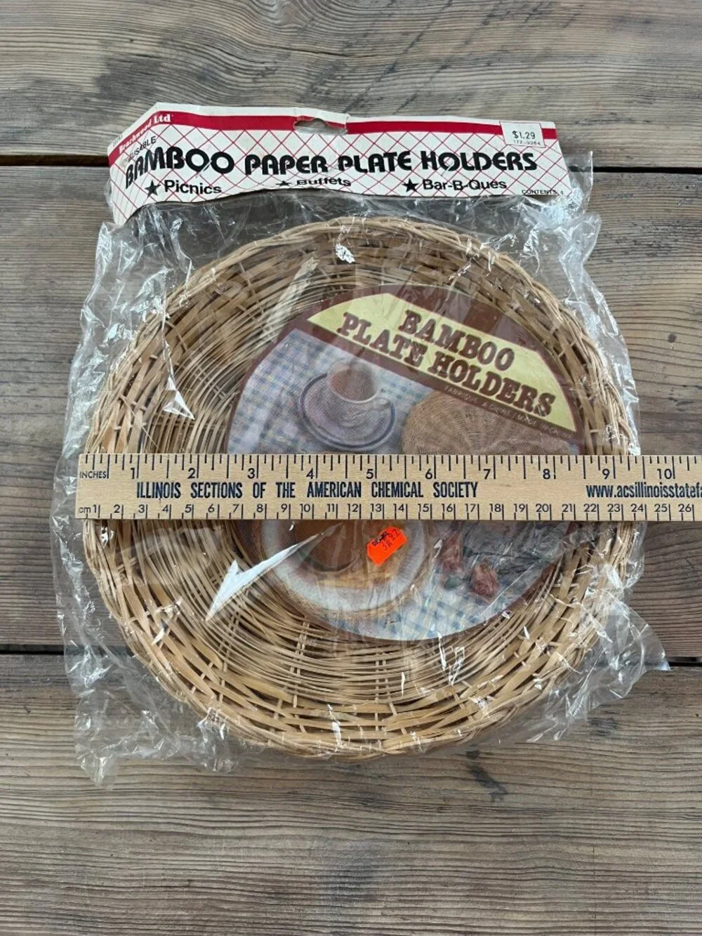 Beachwood Ltd Vtg Bamboo Paper Plate Holder Set of 4 90s